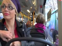 Pair of slutty blonde tease camera on public bus before treating guy to fabulous blowjob